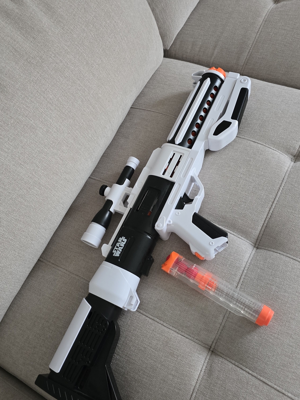 Nerf White Black and Orange Foam Dart Blaster with Scope